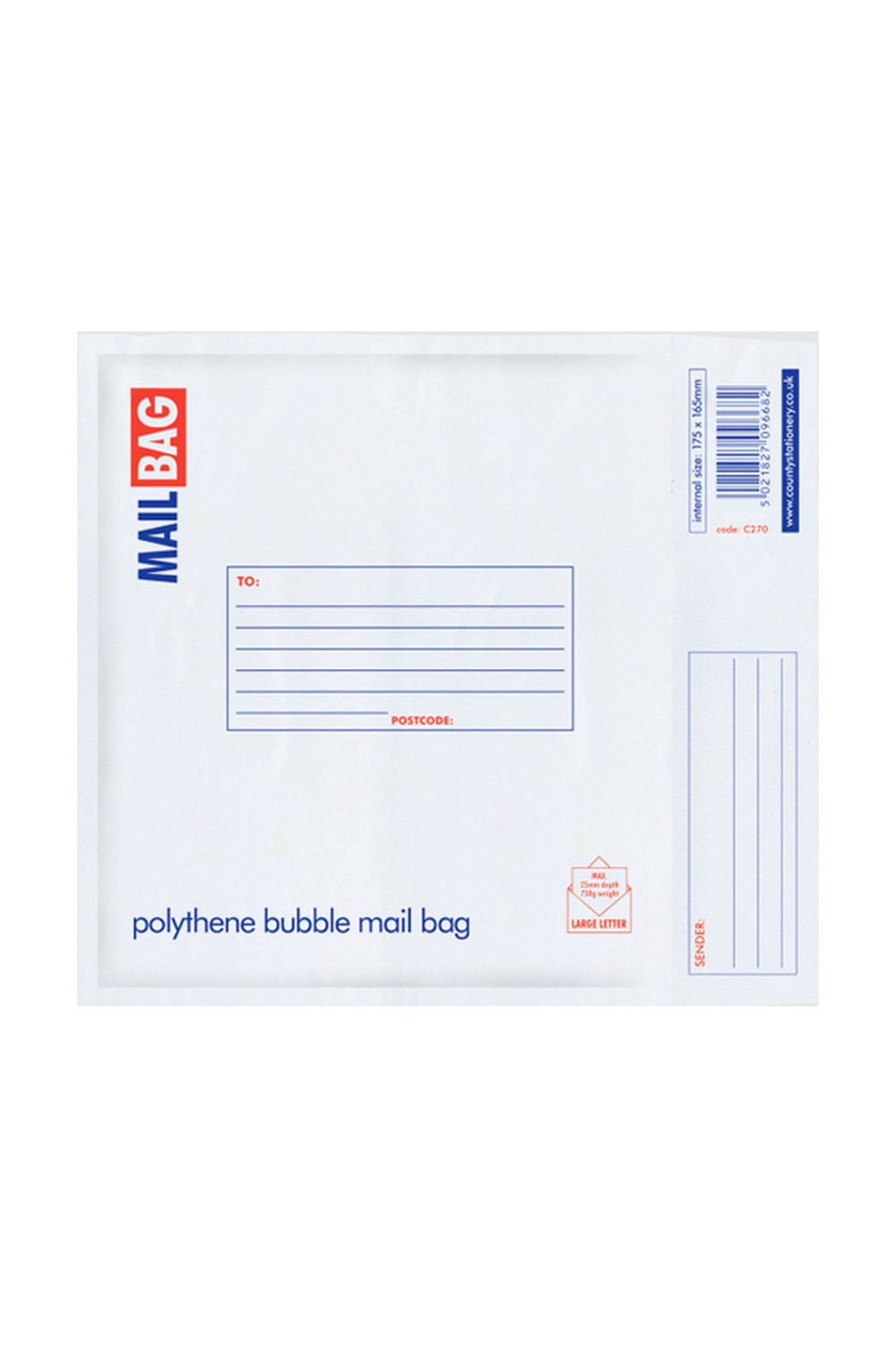 County Stationery Polythene Bubble Envelope Mail Bags (Pack Of 10) (White) (X- Large)