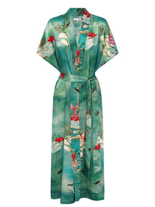 Jade Lily Silk Kimono Robe