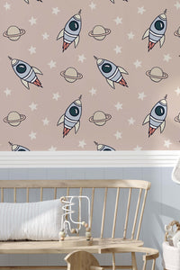 Eco-Friendly Childrens Space Rocket Wallpaper