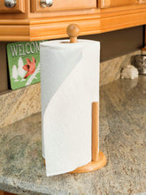 Load image into Gallery viewer, Easy Tear Bamboo Paper Towel Holder with Weighted Base, Natural