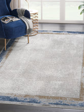 Load image into Gallery viewer, REG170A Solid Grey Area Rug with Navy Blue Border