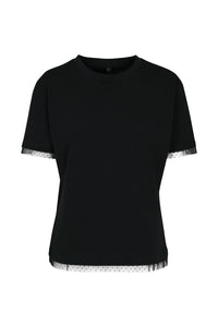 Womens/Ladies Lace Decoration T-Shirt - Black