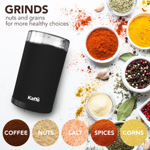 Kaffe Electric Coffee Grinder - 14 Cup (3.5oz) with Cleaning Brush. Easy On/Off - Matte Black