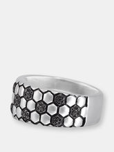 Load image into Gallery viewer, Kick &amp; Goal Soccer Black Rhodium Plated Sterling Silver Black Diamond Band Ring