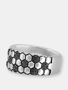 Kick & Goal Soccer Black Rhodium Plated Sterling Silver Black Diamond Band Ring