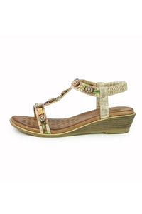 Womens/Ladies Bali Jewelled Wedge Sandals - Gold
