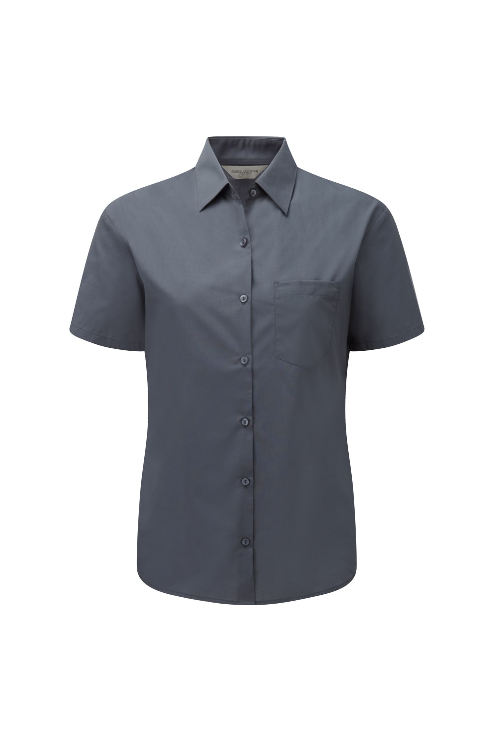 Russell Collection Ladies/Womens Short Sleeve Poly-Cotton Easy Care Poplin Shirt (Convoy Gray)