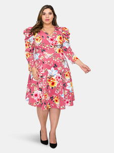 Floral Statement Sleeve Flare Dress