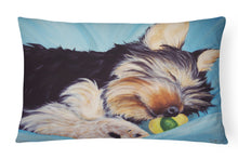Load image into Gallery viewer, 12 in x 16 in  Outdoor Throw Pillow Naptime Yorkie Yorkshire Terrier Canvas Fabric Decorative Pillow