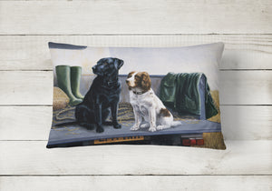 12 in x 16 in  Outdoor Throw Pillow On The Tailgate Labrador and Springer Spaniel Canvas Fabric Decorative Pillow