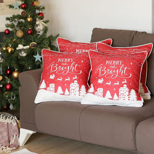 Decorative Christmas Night Throw Pillow Cover Set of 4 Square 18" x 18" Red & White for Couch, Bedding