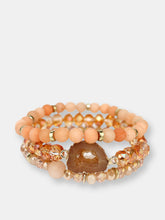 Load image into Gallery viewer, Coral Soapstone and Multi Glass Beaded Stretch Bracelet with Orange Druzy Pendant - Set of 3