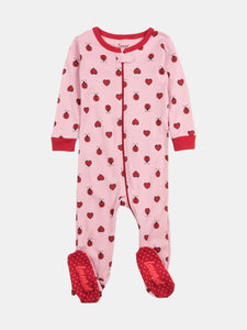 Kids Footed Ladybug with Hearts Pajamas