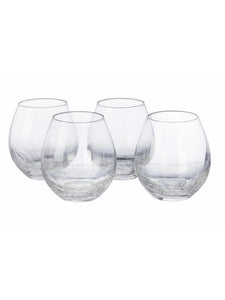 Set Of 4 Clear Crackle Stemless Wine Glasses
