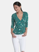 Load image into Gallery viewer, Rouched Wrap Top  in Rainforest Green