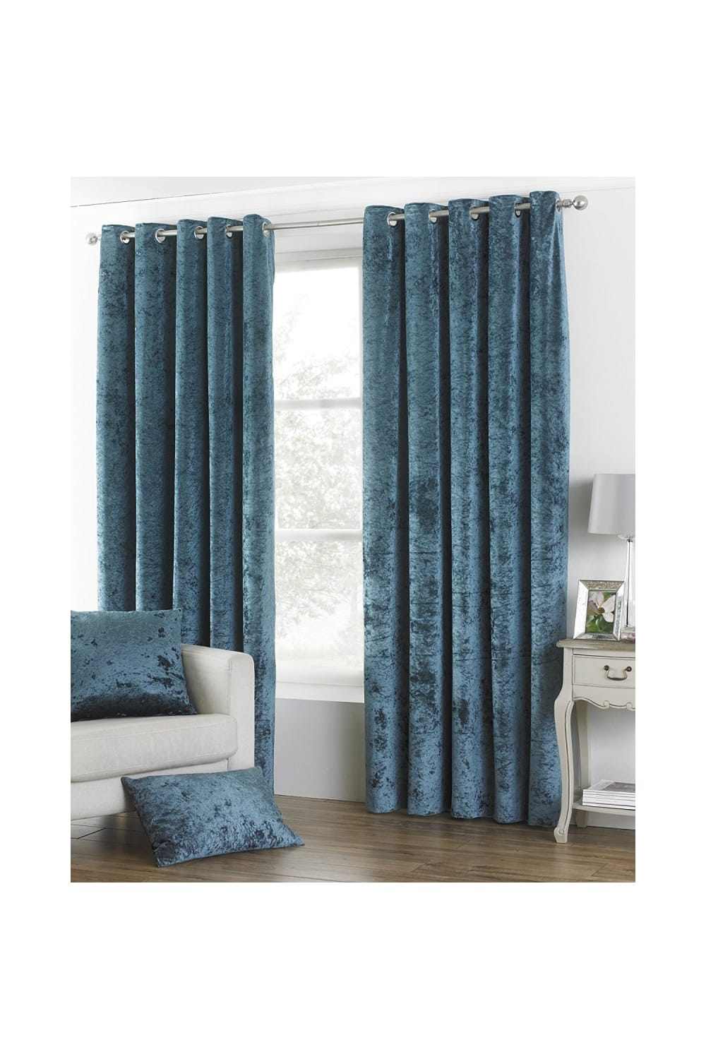 Riva Home Verona Velvet Style Eyelet Curtains (Teal) (90 x 90in (229 x 229cm))