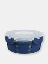 Load image into Gallery viewer, Michael Graves Design Round 32 Ounce High Borosilicate Glass Food Storage Container with Plastic Lid, Indigo
