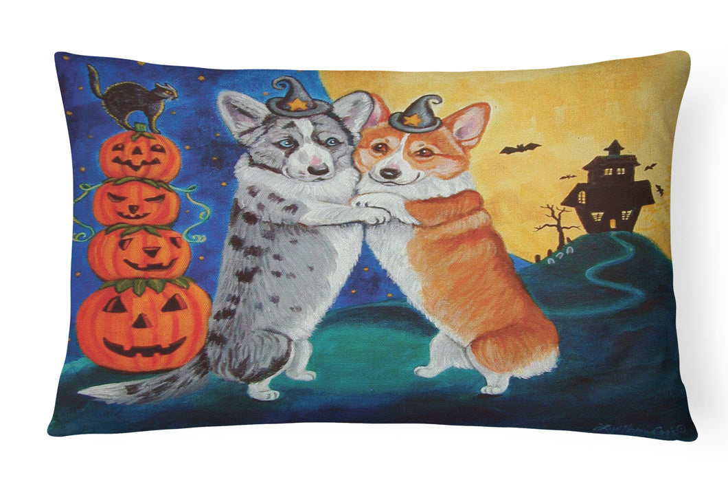 12 in x 16 in  Outdoor Throw Pillow Corgi Halloween Scare Canvas Fabric Decorative Pillow