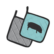 Load image into Gallery viewer, Devon Large Black Pig Blue Check Pair of Pot Holders
