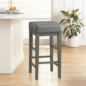 Kinsale 30.5 in. Backless Wood Frame Square Bar Stool With Faux Leather Seat (Set of 2)