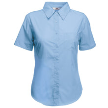 Load image into Gallery viewer, Ladies Lady-Fit Short Sleeve Poplin Shirt (Mid Blue)