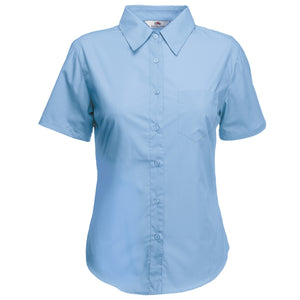 Ladies Lady-Fit Short Sleeve Poplin Shirt (Mid Blue)
