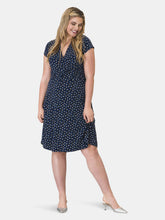 Load image into Gallery viewer, Amiya Wrap Dress in Twilight Dot Classic Navy Blue (Curve)