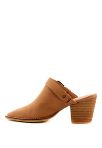 Tarrah Stacked Heel Mules with Adjustable Buckle