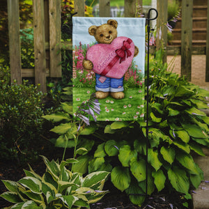 11 x 15 1/2 in. Polyester Valentine Teddy Bear with Chocolates Garden Flag 2-Sided 2-Ply