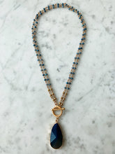 Load image into Gallery viewer, Royal Blue Crystal Layered Necklace with Dark Blue Agate Drop