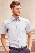 Load image into Gallery viewer, Russell Collection Mens Short Sleeve Poly-Cotton Easy Care Tailored Poplin Shirt (White)