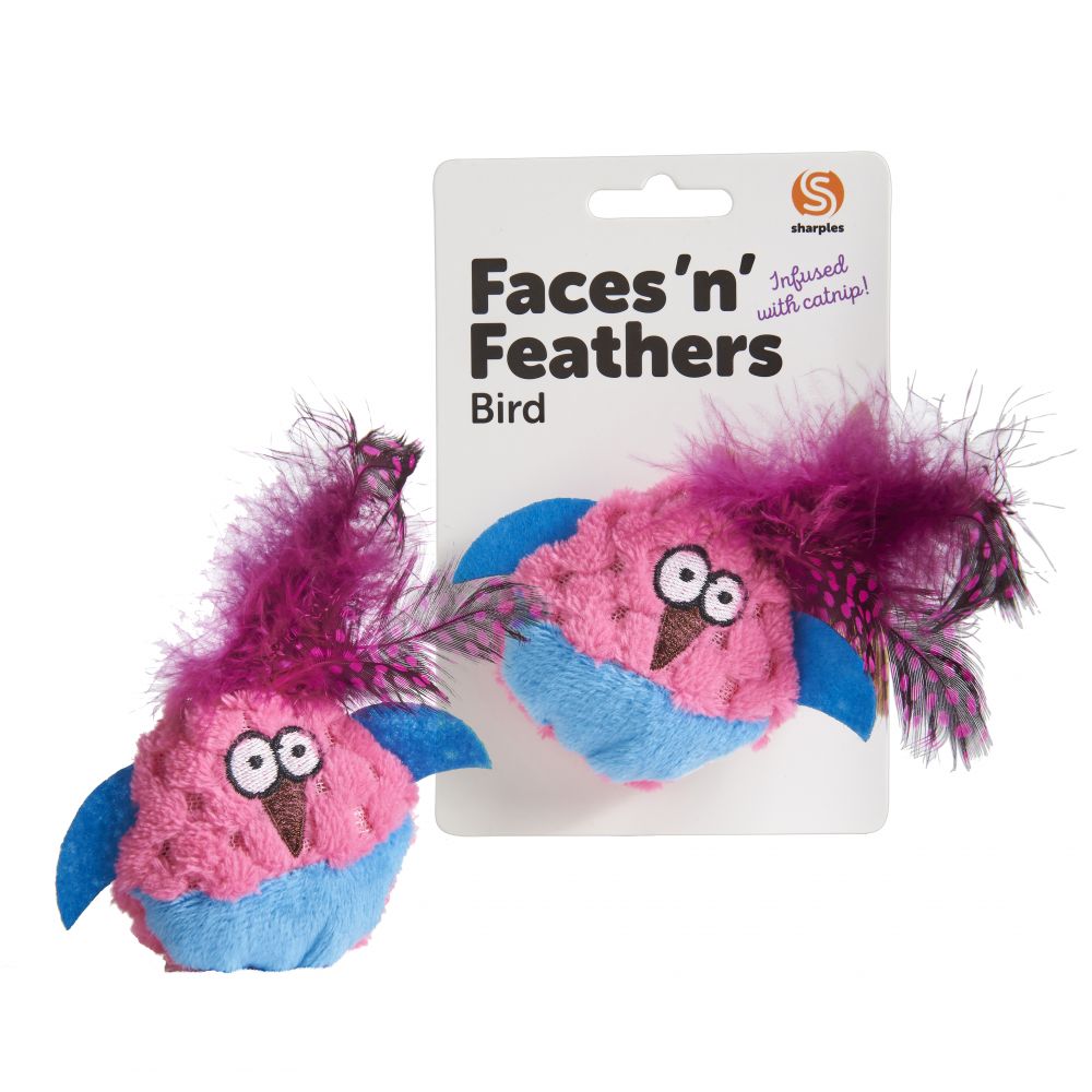 Sharples Faces N Feathers Bird Cat Toy (Pink/Blue) (One Size)