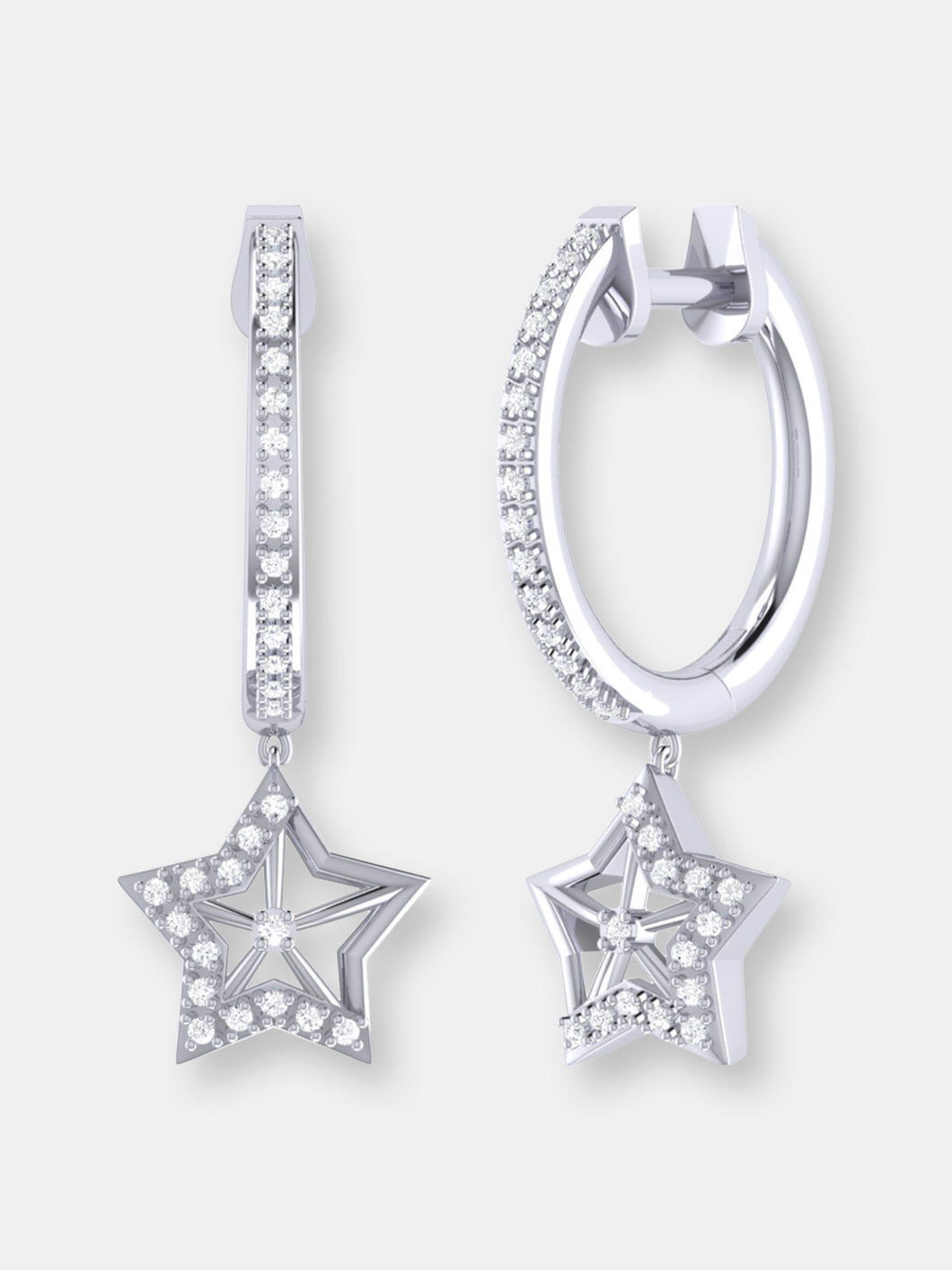 Lucky Star Diamond Hoop Earrings In Sterling Silver