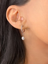 Load image into Gallery viewer, Full Moon Star Diamond Hoop Earrings in Sterling Silver