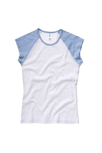 Bella + Canvas Womens/Ladies Baby Rib Cap Sleeve Contrast T-Shirt (White / Baby Blue)