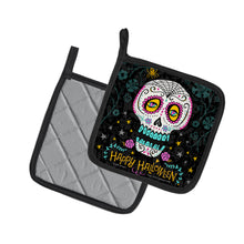 Load image into Gallery viewer, Happy Halloween Day of the Dead Pair of Pot Holders