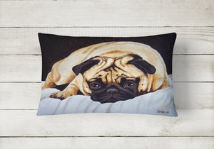 12 in x 16 in  Outdoor Throw Pillow Fred the Pug Canvas Fabric Decorative Pillow