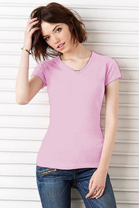 Bella + Canvas Womens/Ladies Baby Rib Short Sleeve V-Neck T-Shirt (Pink)