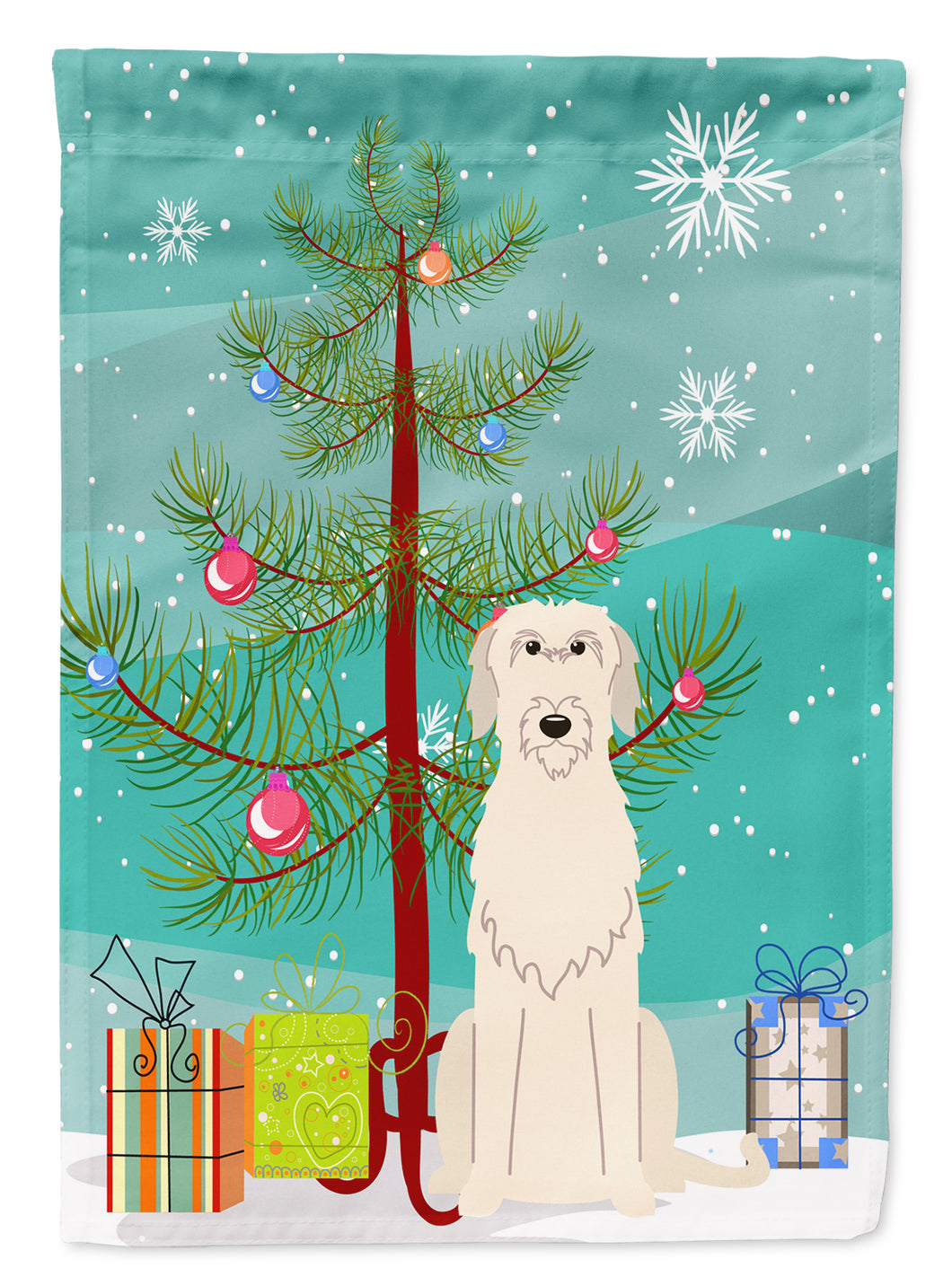 Merry Christmas Tree Irish Wolfhound Garden Flag 2-Sided 2-Ply
