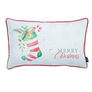 Decorative Christmas Stocking Single Throw Pillow Cover 12" x 20" White & Red Lumbar For Couch, Bedding