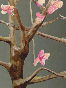 Art Print:  Tree with Pink Flowers on Dark Grey