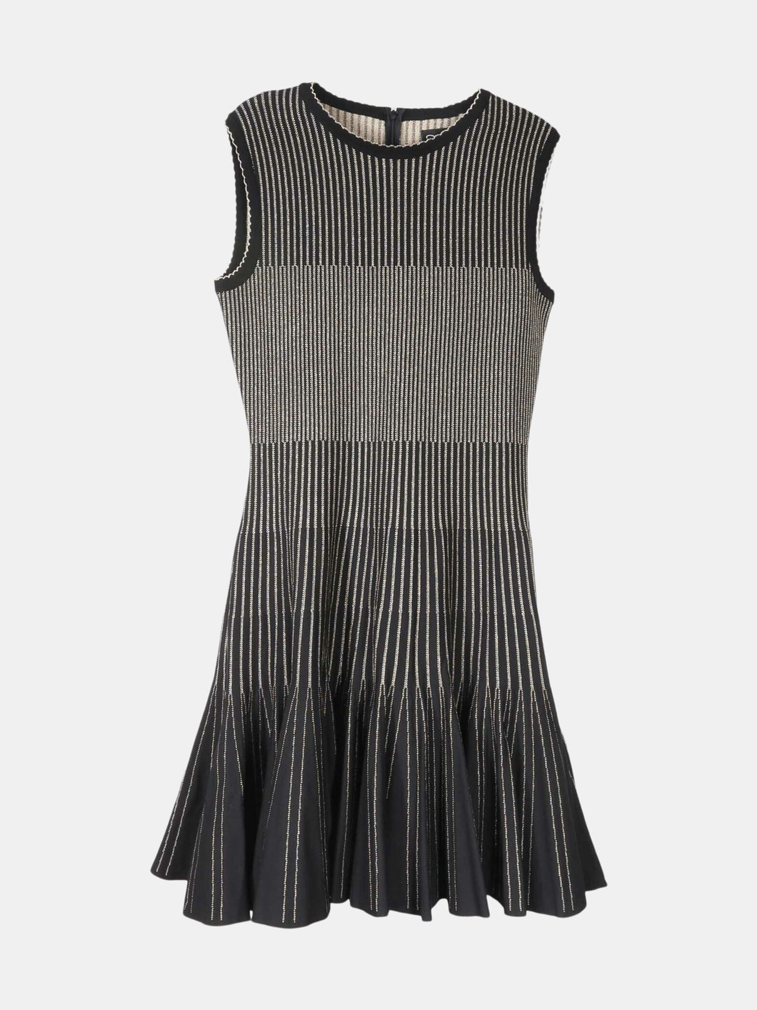 Oscar De La Renta Women's Black / Gold Striped Flared-Hem Crepe Mini Dress - M
