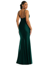Load image into Gallery viewer, Deep V-Neck Stretch Satin Mermaid Dress With Slight Train