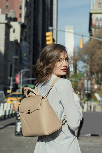 Wavia Bag Champagne | Beige leather backpack