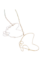 Load image into Gallery viewer, Lariat Necklace with Moonstone and Peach Moonstone Silver Gold Hearts