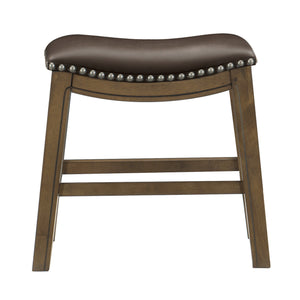 Pecos 20 in. Brown Backless Wood Frame Saddle Dining Bar Stool With Faux Leather Seat