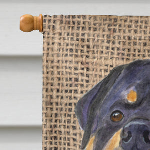 28 x 40 in. Polyester Rottweiler on Faux Burlap with Pine Cones Flag Canvas House Size 2-Sided Heavyweight