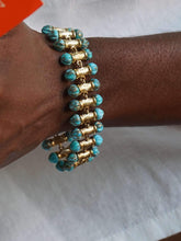 Load image into Gallery viewer, Twisted Rays Turquoise Bracelet In 14K Yellow Gold Plated Sterling Silver