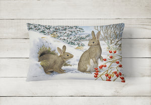 12 in x 16 in  Outdoor Throw Pillow Winter Rabbits Canvas Fabric Decorative Pillow