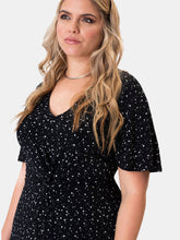Load image into Gallery viewer, Betty Flutter Midi Dress in Starry Night Black (Curve)